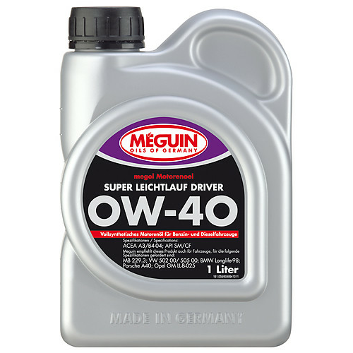 4894 Meguin Синт. мот.масло Megol Motorenoel Super Leichtlauf Driver 0W-40 CF/SN A3/B4 (1л) - 1 л